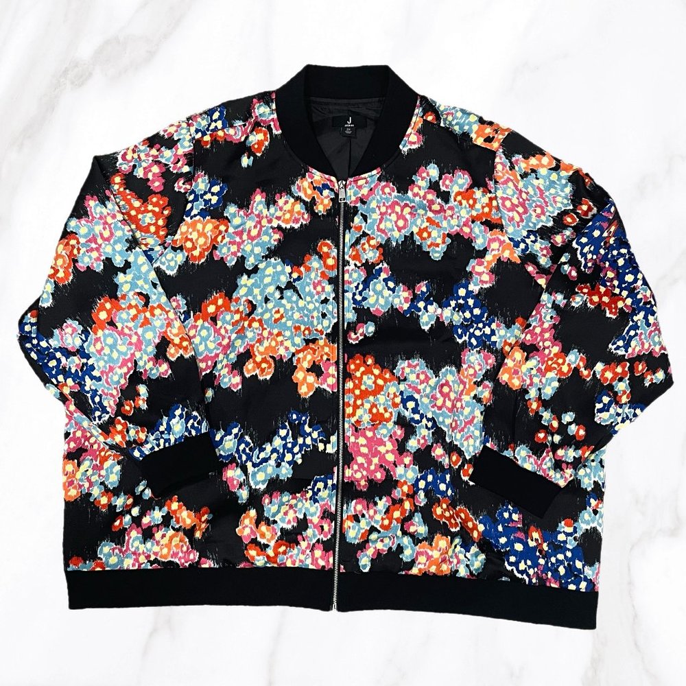 J by Jason Wu Women's Abstract Floral Bomber Jacket, Size 2X